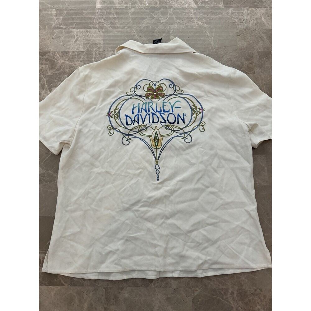 NEW Harley Davidson Tori Richard Womens Shirt 100% Silk Embroidered Biker Medium